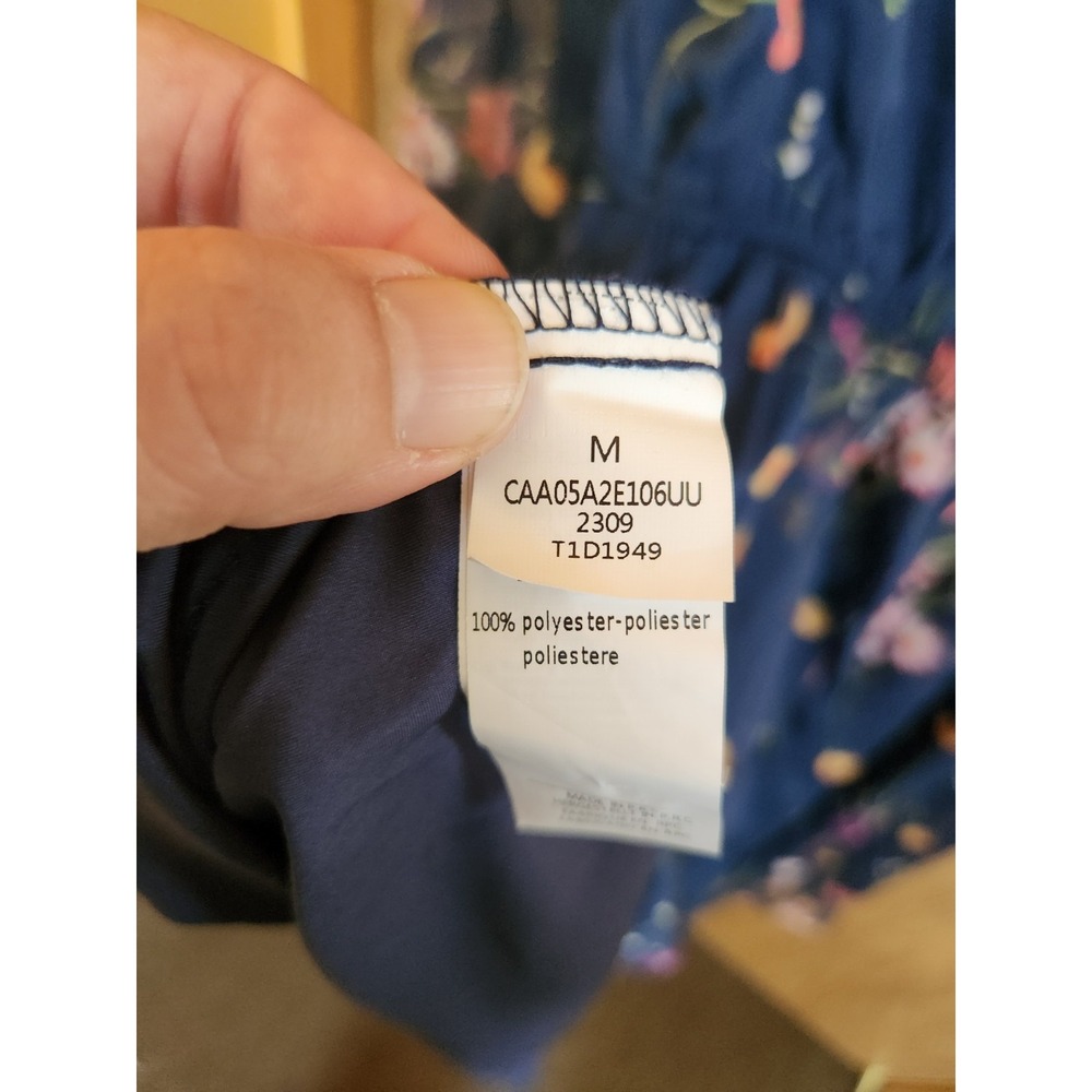 Cupshe Blue Floral Mock Wrap Long Sleeve Tea Dress - Size M - Picture 3 of 4